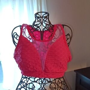 Source Unknown Vibrant Hot Pink Lace-Front Sports Bralette